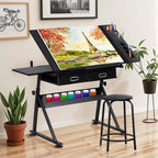 zeny adjustable drafting table with stool tilting drawing on a desk or shelf
