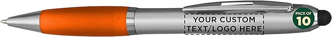 DISCOUNT PROMOS Custom Stylus Ballpoint Pens Set of 10, Personalized Bulk Pack by DISCOUNTPROMOS