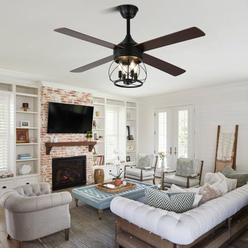 52" farmhouse rustic caged chandelier fan with light, package contents