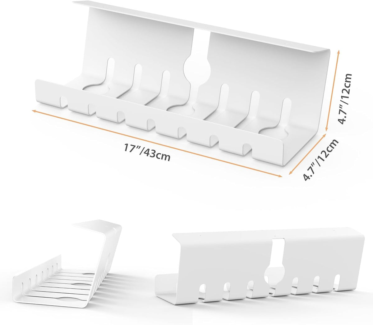 Syeeiex Under Desk Cable Management, Cord Organizer, White, 17inch, 2 Set