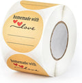 2 Inch Homemade with Love Stickers, 500 Pcs Kraft Label Stickers with Lines | Round Brown Canning Labels for Mason Jars, Food Containers, Candle, Baked Goods, Self-adhesive Love Stickers, Matte Finish