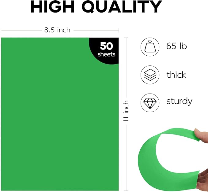 8.5 x 11 Green Card Stock, Goefun 50 Pack Green Cardstock, 65lb Printer Paper - Image 2