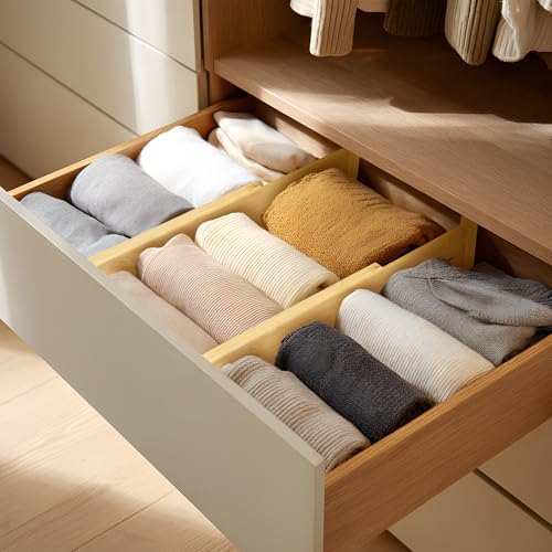 VaeFae 6 Pack Bamboo Drawer Dividers, 4" High Adjustable 11.9-17.1"...