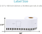 COLORWING Compatible Brother DK-2205 Continuous Paper Label Rolls 2-3/7" x 100'(62mm x 30.48m) Use with Brother QL Label Printer QL-500 QL-570 QL-700W QL-800 QL-810W, 6 Rolls+1 Frame | 62mm x 30.48m, Use with QL Label Printer QL-500 QL-570 QL-700W QL-800