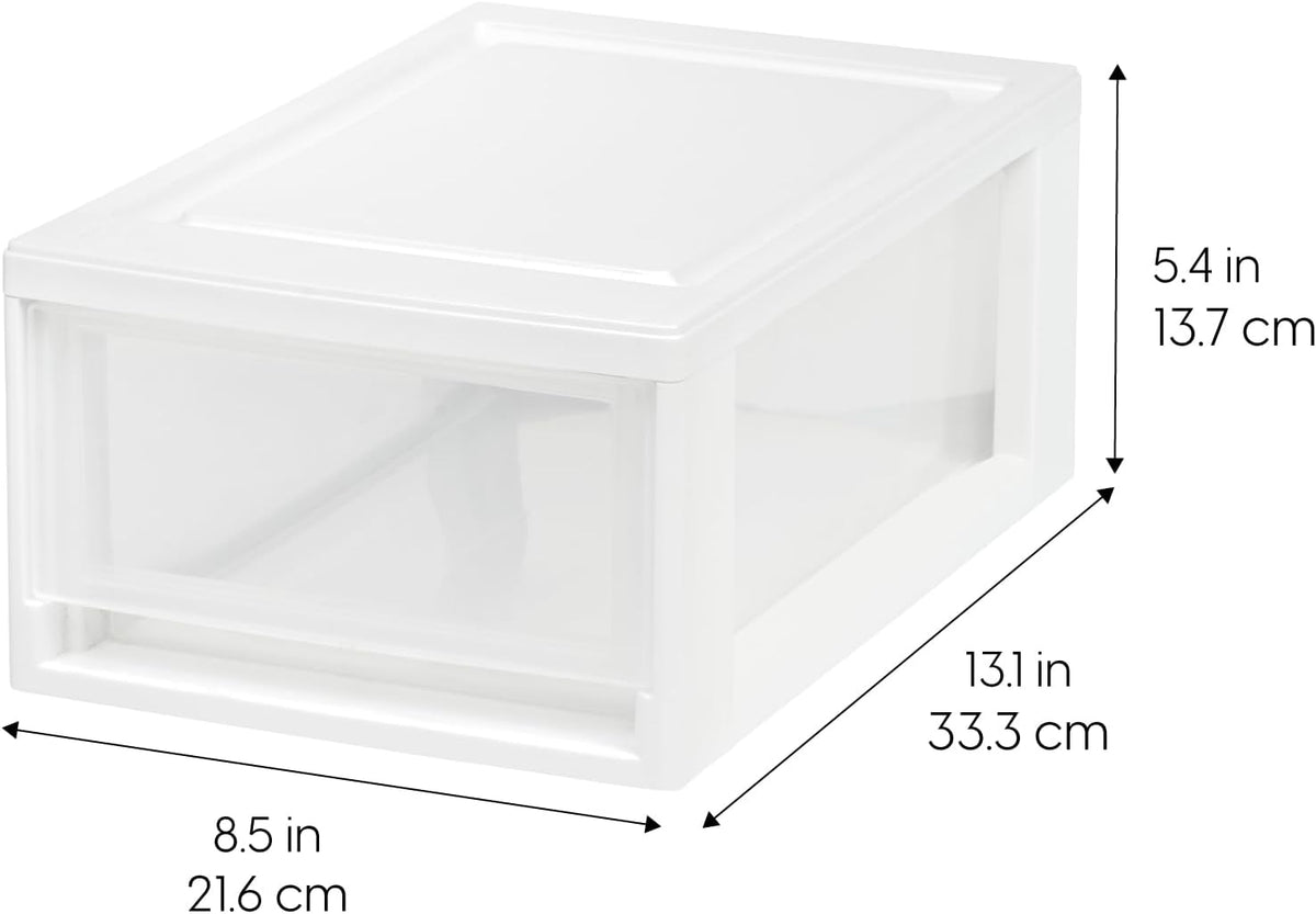 IRIS USA 4-Pack, 6 Qt. Small Stacking Drawer Storage Organizer, White