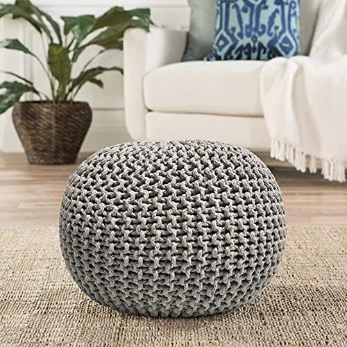 FRELISH DECOR Round Pouf Ottoman (20 Diameter x 14 Height) Light Grey