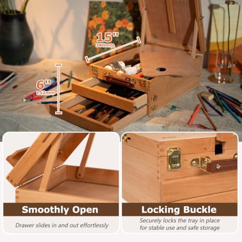 djar adjustable tabletop sketchbox easel for painting, 3 showing dimensions
