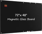 MaxGear Glass Whiteboard, Tempered Magnetic Dry Erase Board 72 x 48 Inch Black by MaxGear