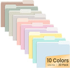 SUNEE File Folders, 30 Pack Manilla Folders 8.5 x 11, 10 Colors Folder Office by SUNEE
