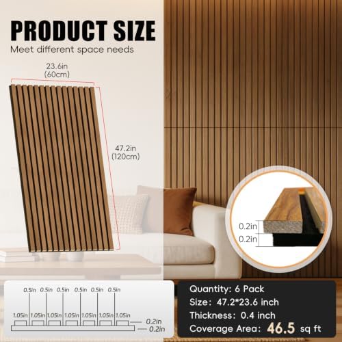ritollo 6-pack wood slat wall panels, 46.5 sq shown in use