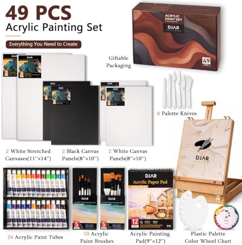 djar 49 pcs acrylic paint set with tabletop shown in use