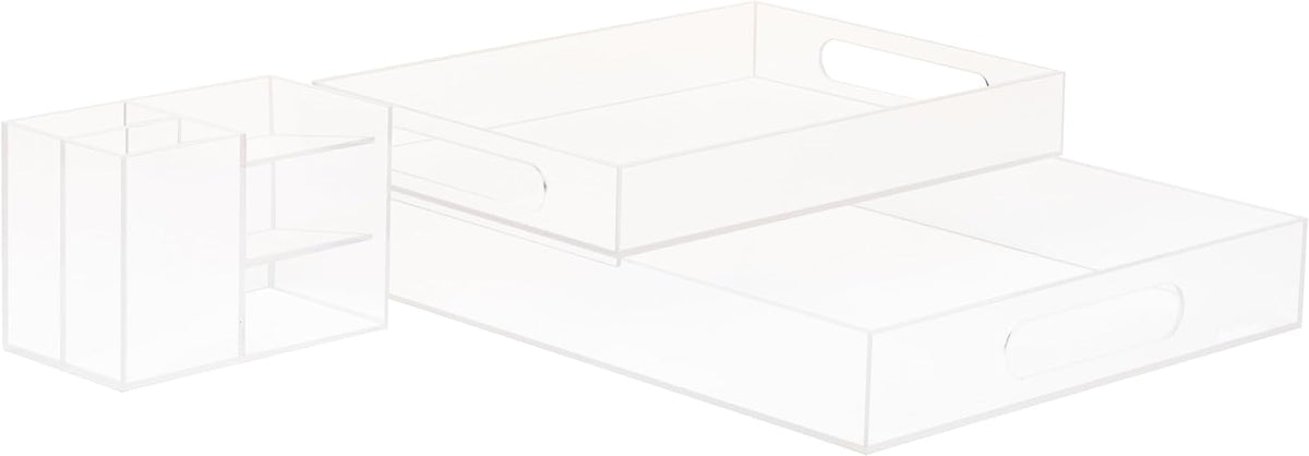 Mind Reader 3-Piece Acrylic Desktop Organizer Set, Frosted Clear Paper Tray, ...