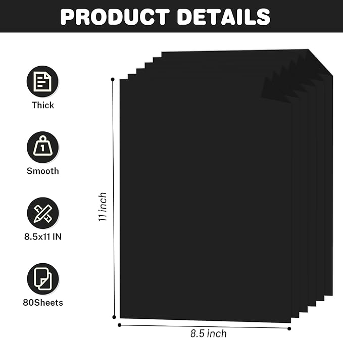 Cardstock 8.5 X 11, 80 Sheets Black Card Stock, 75lb/ 200gsm Copy Paper - Image 2
