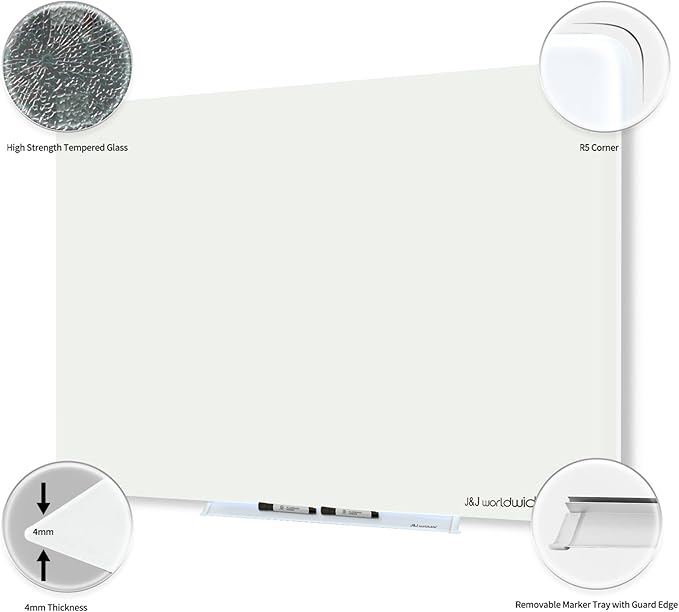 Magnetic Whiteboard, Glass Dry Erase Board 4' x 3' White Surface, Home School - Image 2