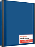 Staples Better View 1.5-Inch D-Ring Binder, Blue, Clear Overlay | Durable 3-ring binder for school and office document organization.