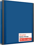 Staples Better View 1.5-Inch D-Ring Binder, Blue, Clear Overlay | Durable 3-ring binder for school and office document organization.