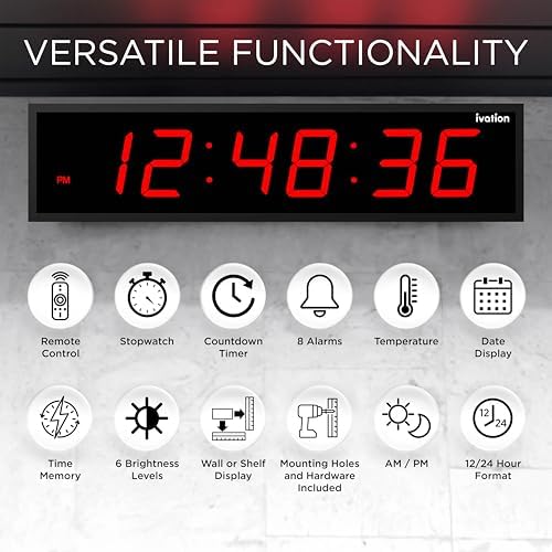 ivation oversized digital wall clock with large led, package contents