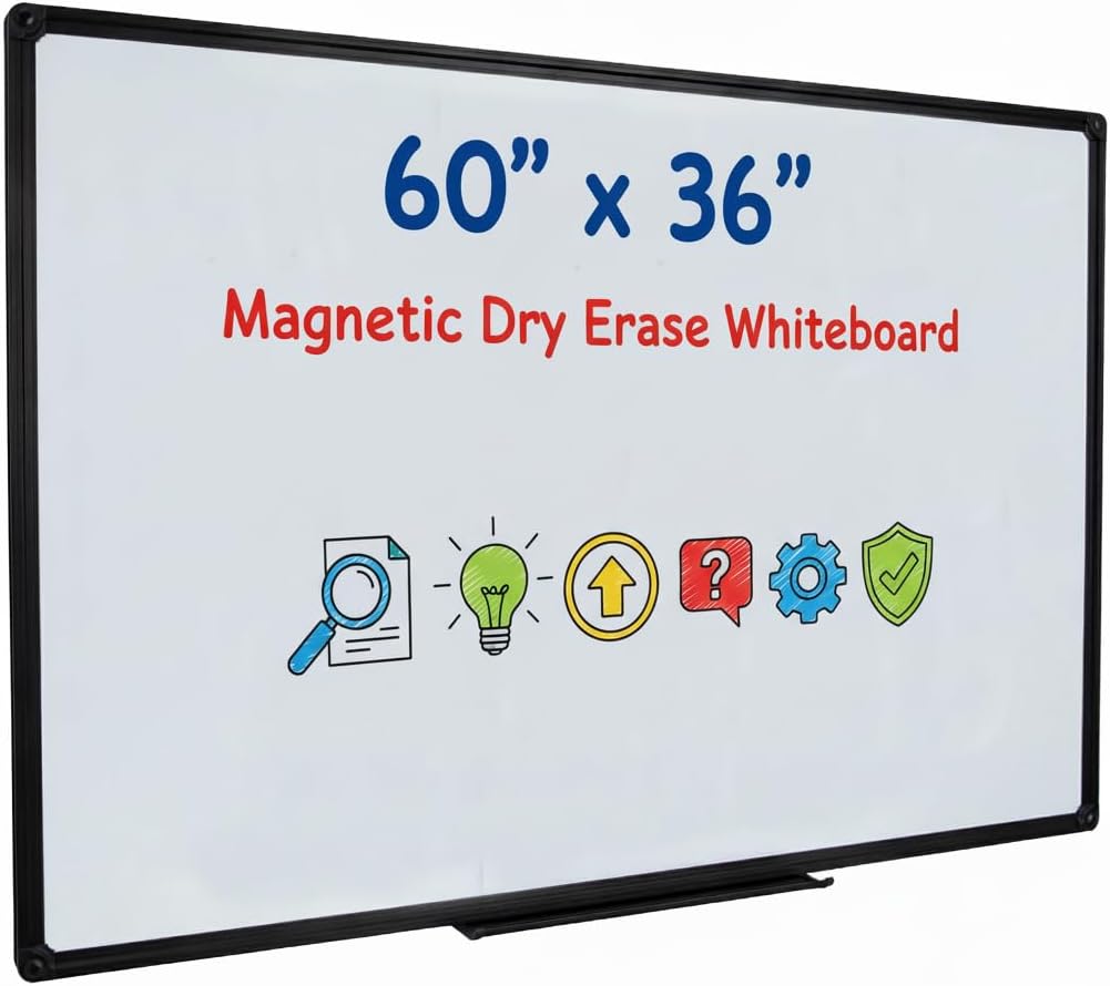 Magnetic Whiteboard 60x36 Inches Black Aluminum Frame, Large Wall Mount White