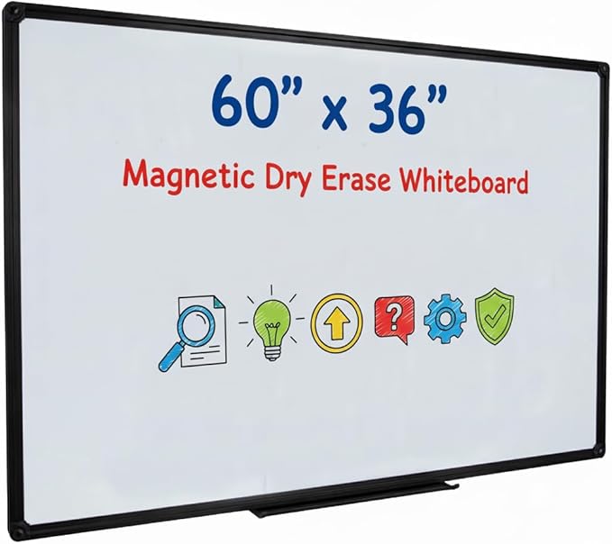 Magnetic Whiteboard 60x36 Inches Black Aluminum Frame, Large Wall Mount White by DexBoard