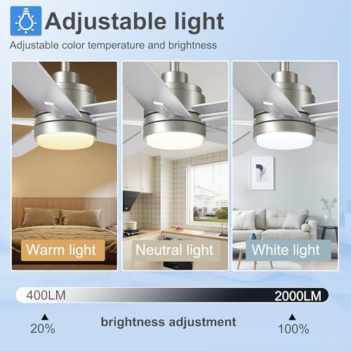 52 inch brushed nickel ceiling fan with light, side view