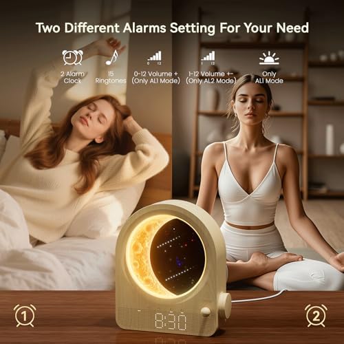 blonbar sunrise alarm clock for bedrooms, moon lamp showing dimensions