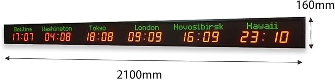 Digital World Time Zones Clock for 6 Cities, Adjustable Brightness LED Display - Image 7