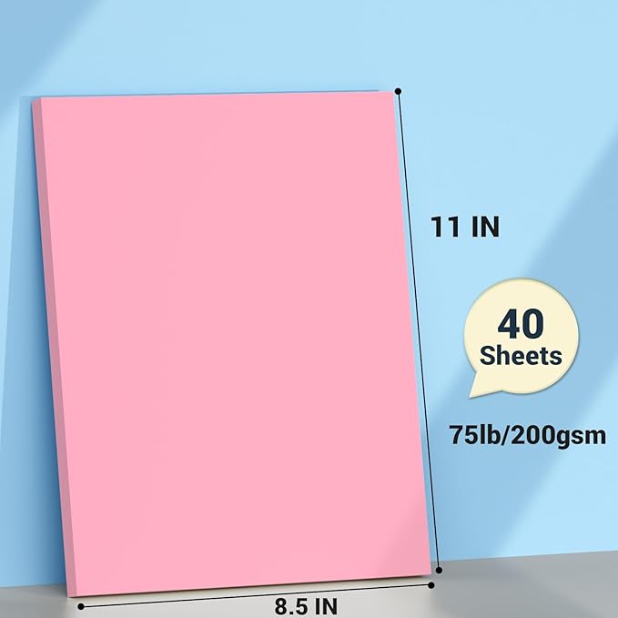 Cardstock 8.5 x 11, Thick Printer Paper 75 lb/200 gsm, 40 Sheets Card Stock Pink - Image 2