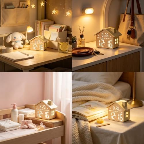 gdq house-shaped led digital alarm clock with night on a desk or shelf