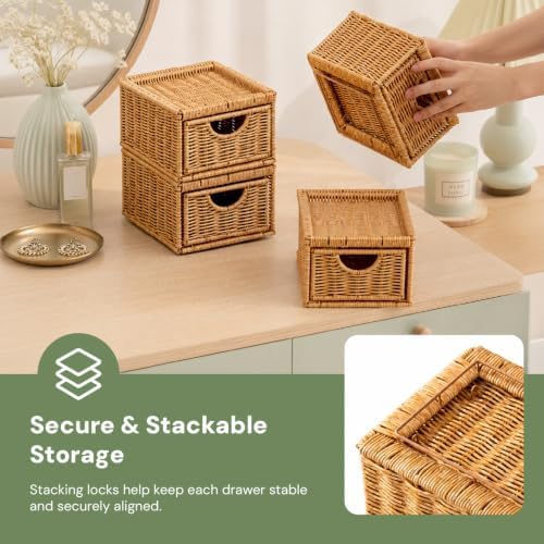 Cantalop 2PCS Stackable Rattan Storage Drawers, Makeup Organizer