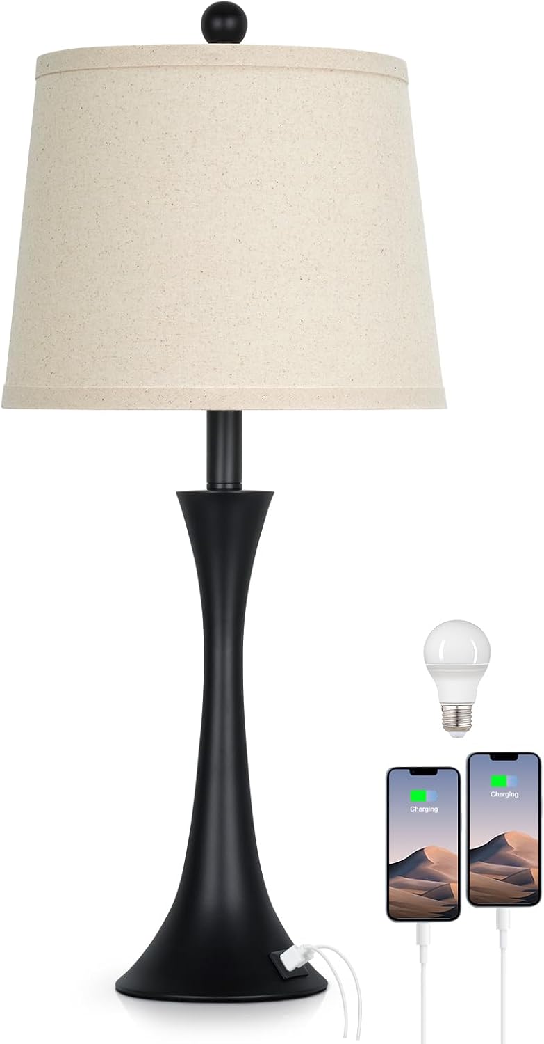 27.5" Black table Lamps for Living Room, Touch Control 3-Way Dimmable Be...