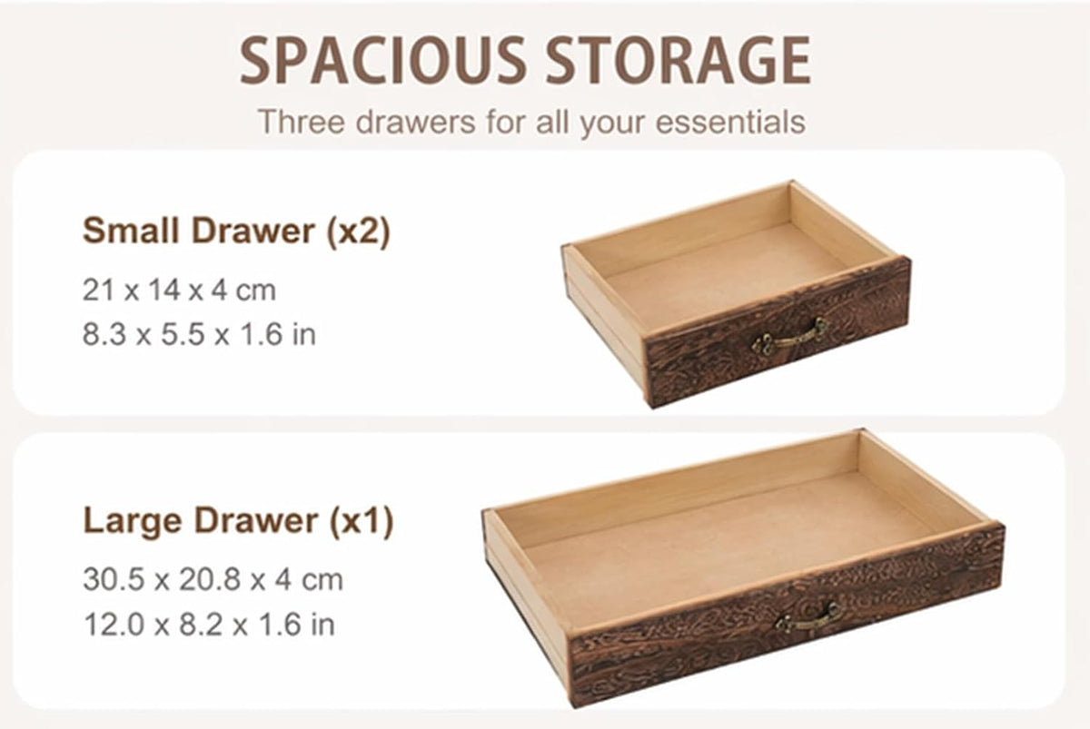 Wood Desktop Organizer Wooden Storage Cabinet with 3 Drawers Tabletop Counter...