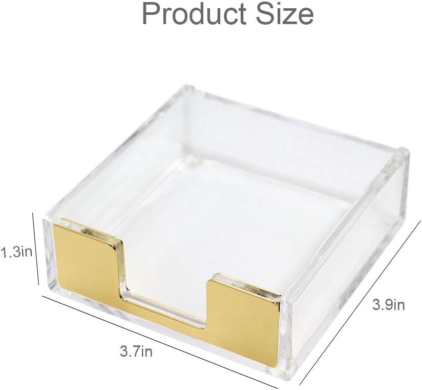 MultiBey Gold Sticky Note Holder Clear Acrylic Memo Pad Dispenser | Post Note Pad Holders Aesthetic Desk Supplies Organizer Accessories for Office Home Schools (Gold)