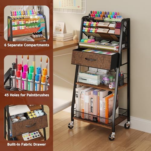 homsorout 3 tier rolling cart - metal utility, side view
