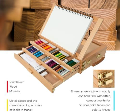 meeden large artist tabletop sketchbox easel: adjustable storage, close-up detail
