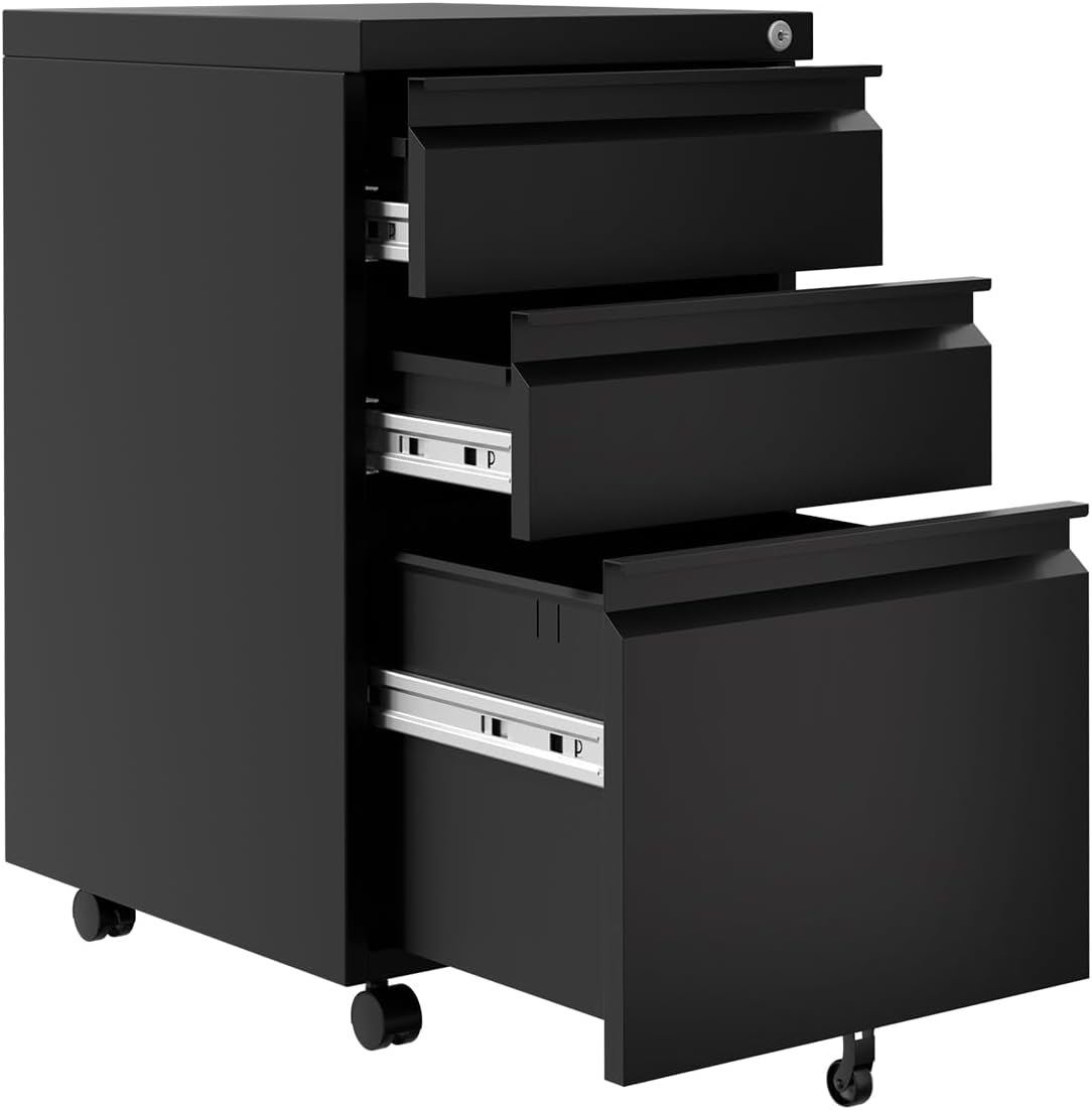 garveehome file cabinet 3-drawer mobile file cabinet with, front angle view