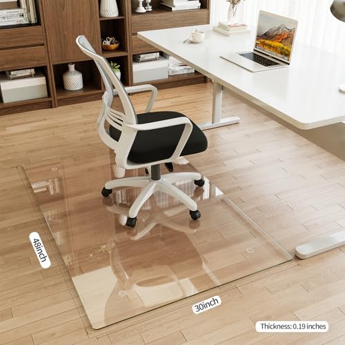 [Tempered Glass] 30" x 48" Glass Office Chair Mat for Carpet | 1/5" Thick Crystal Clear Heavy Duty Hard Floor Mat with Round Corner and Polished Edge, Resist Scratching Cracking Curling