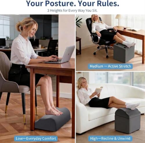Foot Rest for Under Desk at Work, Ergonomic Footrest Stool, 3 Adjustable Heig...