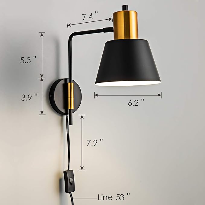 Ahaloye Modern Swing Arm Wall Sconce Plug in Set of 2, Rotatable Black Wall - Image 2