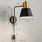 Ahaloye Modern Swing Arm Wall Sconce Plug in Set of 2, Rotatable Black Wall - Image 2