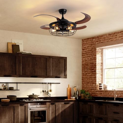 48" retractable ceiling fan with lights and remote showing dimensions