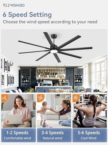 zmishibo 84 inch large aluminum ceiling fan with showing dimensions