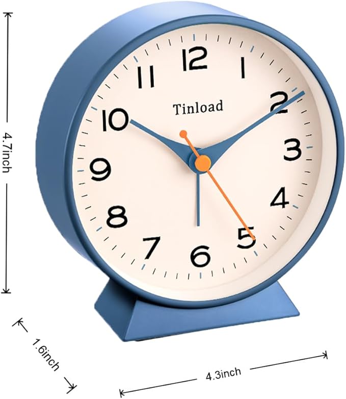 Tinload 4.5" Battery Operated Retro Analog Alarm Clock, Small Silent Bedside - Image 4