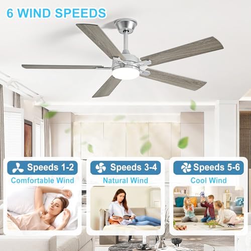 depuley 52-inch ceiling fan with light: nickel ceiling showing dimensions