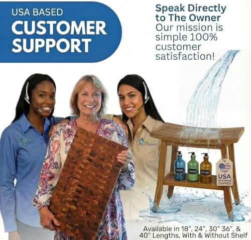 EcoDecors Satori 34-Inch Natural Teak Shower Bench, Waterproof