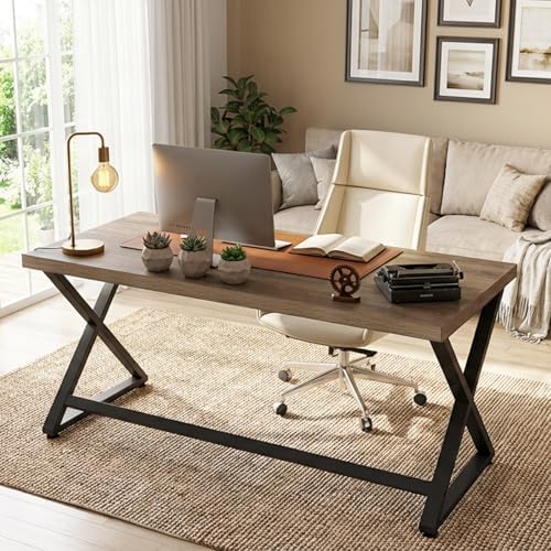 47 Inch Computer Desk, Home Office Desk for Writing Study Rustic Oak | Industrial Wood Metal Executive Work Study Desk, Modern Simple PC Gaming Computer Table for Study Workstation