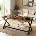 47 Inch Computer Desk, Home Office Desk for Writing Study Rustic Oak | Industrial Wood Metal Executive Work Study Desk, Modern Simple PC Gaming Computer Table for Study Workstation