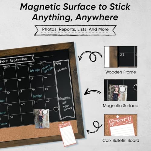 Loddie Doddie Framed Chalkboard Calendar, Menu Board for Kitchen, 24" x ...