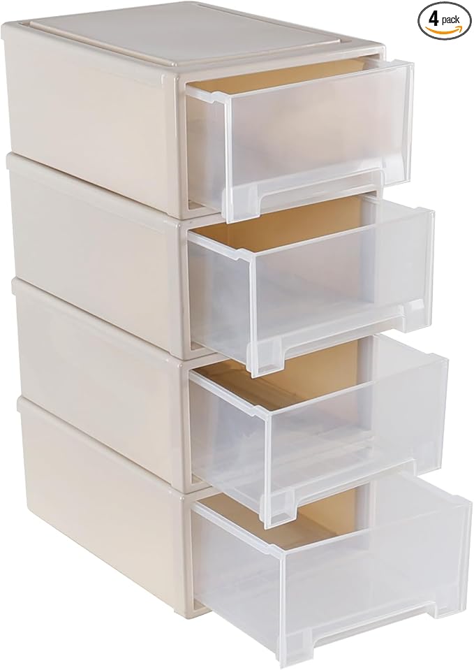Buyitt 4-Pack 19 Quart Stacking Drawer, Stackable Modular Plastic Drawers by Buyitt