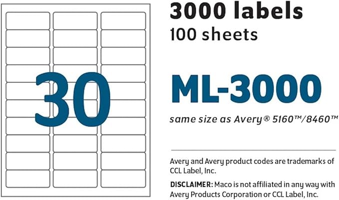 MACO ML3000 White Laser/Inkjet Shipping & Address Labels, 1 x 2 5/8 - Image 6
