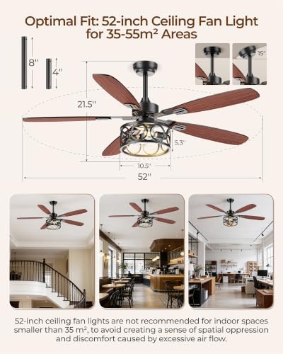 blnan 52 inch ceiling fan with lights and, front angle view